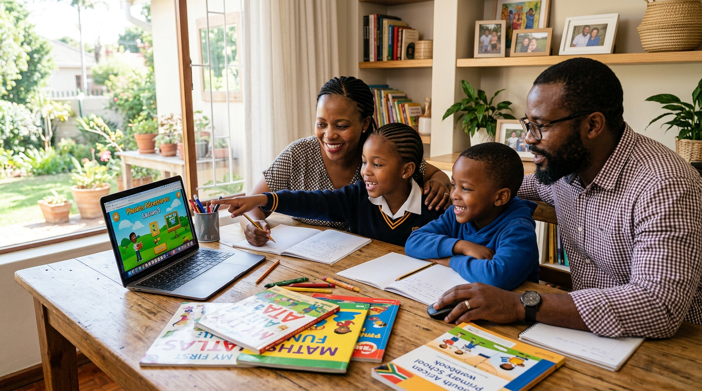 Parents learning together with their children at home